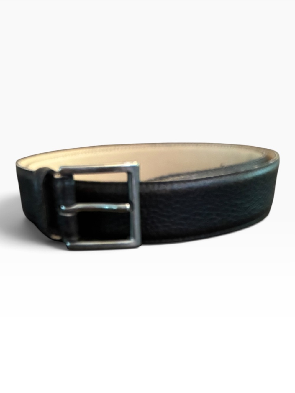 Crockett and Jones Pebbled Leather Belt Size 36 Solid Brass Buckle Made in Italy